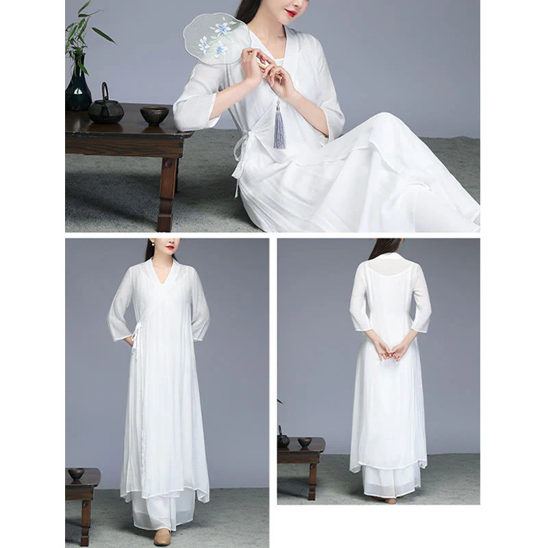 Buddha Stones Hanfu Styl Midi Sukienka Szerokie Spodnie Medytacja Zen Praktyka Joga Taniec Odzież - Image 12