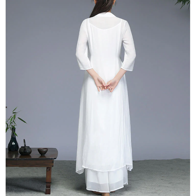 Buddha Stones Hanfu Styl Midi Sukienka Szerokie Spodnie Medytacja Zen Praktyka Joga Taniec Odzież - Image 4