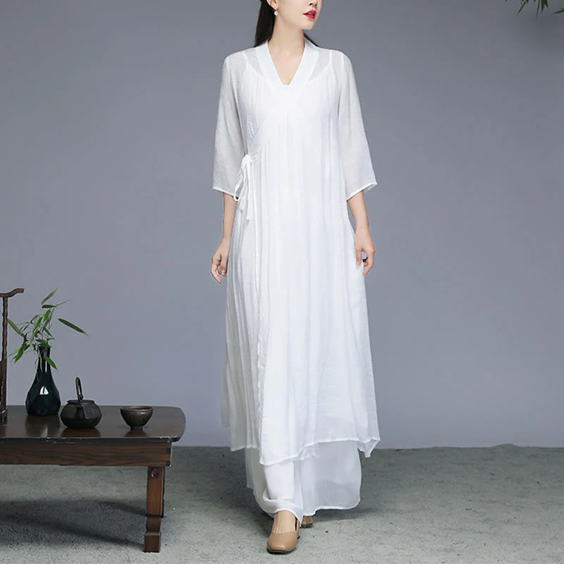 Buddha Stones Hanfu Styl Midi Sukienka Szerokie Spodnie Medytacja Zen Praktyka Joga Taniec Odzież - Image 5
