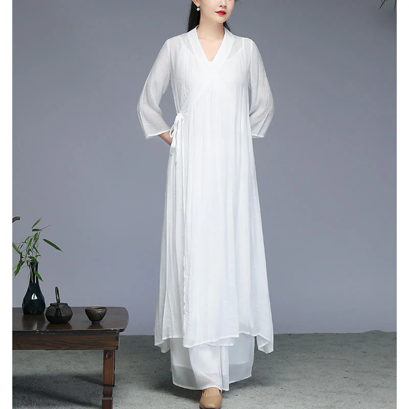Buddha Stones Hanfu Styl Midi Sukienka Szerokie Spodnie Medytacja Zen Praktyka Joga Taniec Odzież - Image 9