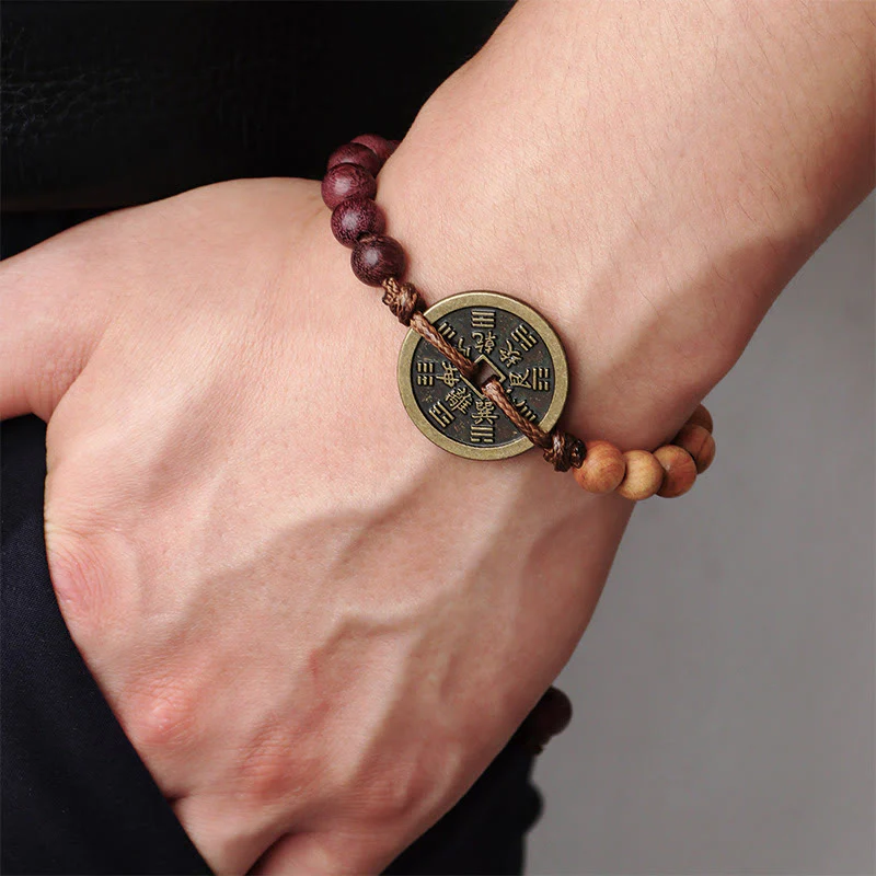 Buddha Stones hebanowe Drewno wenge Duchy górskie Wydaj pieniądze Bagua Miedziana moneta Bransoletka pokoju - Image 9