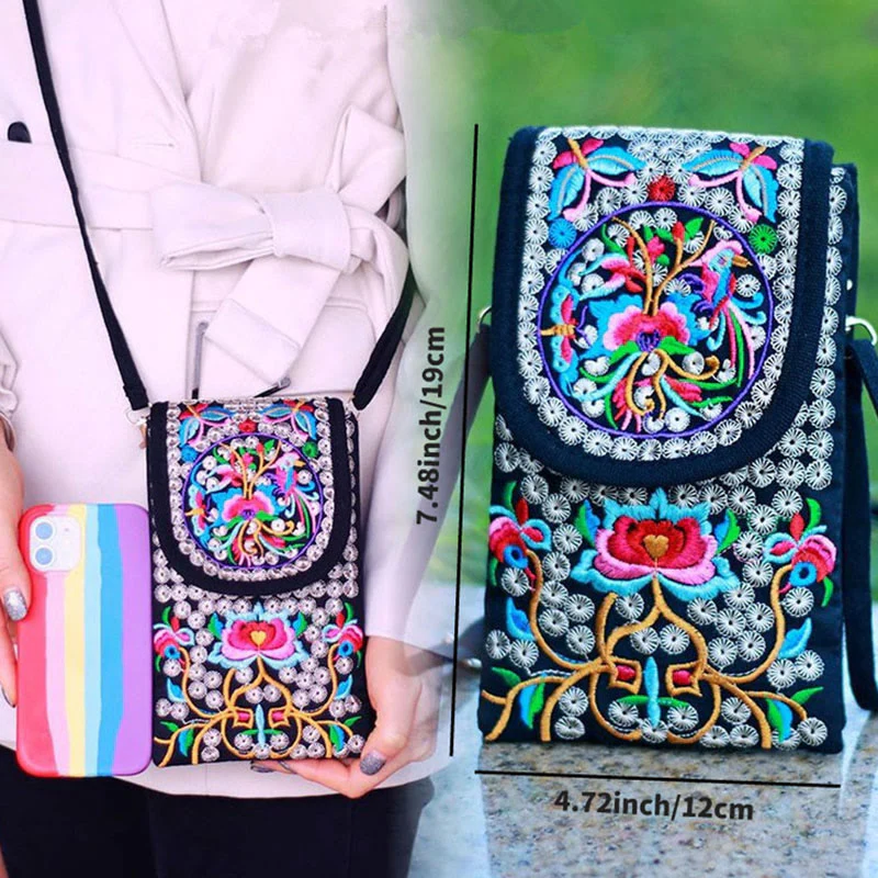 Buddha Stones Inula Kwiat Róża Haft Płócienny Plecak Torba Crossbody - Image 5