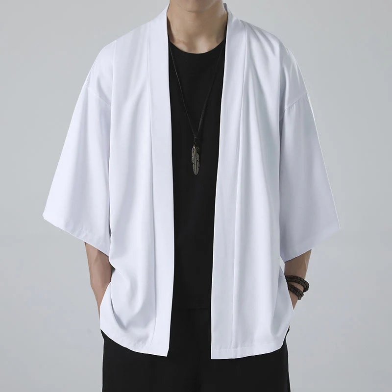 Męska kurtka kimono z odsłoniętym przodem i jednolitym kolorem „Kamienie Buddha Stones” - Image 11