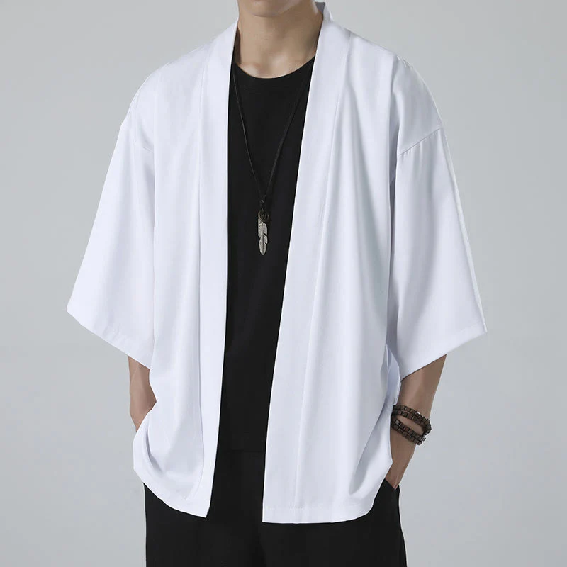 Męska kurtka kimono z odsłoniętym przodem i jednolitym kolorem „Kamienie Buddha Stones” - Image 12