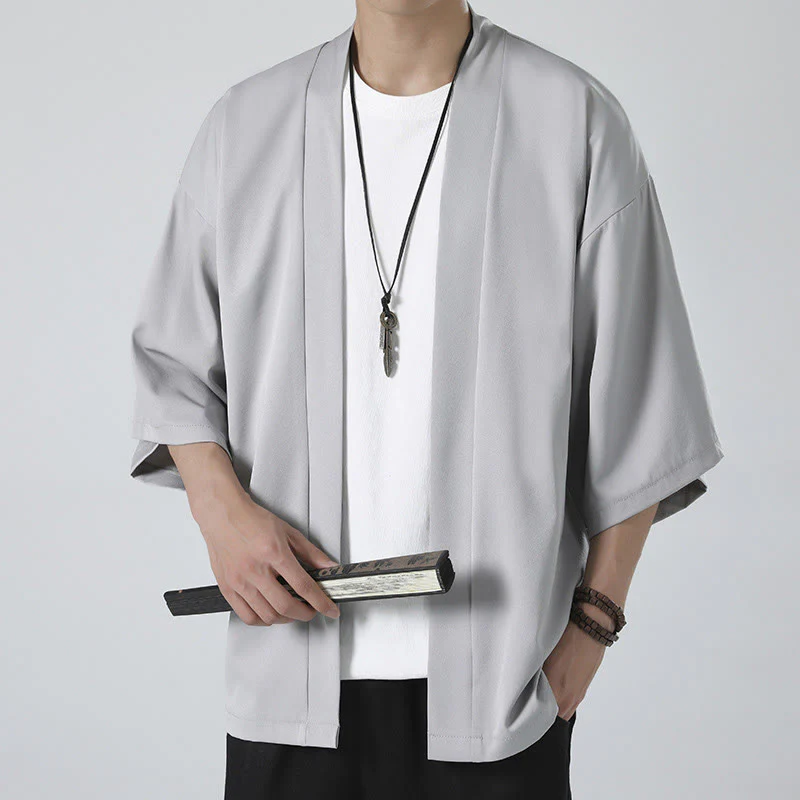 Męska kurtka kimono z odsłoniętym przodem i jednolitym kolorem „Kamienie Buddha Stones” - Image 13