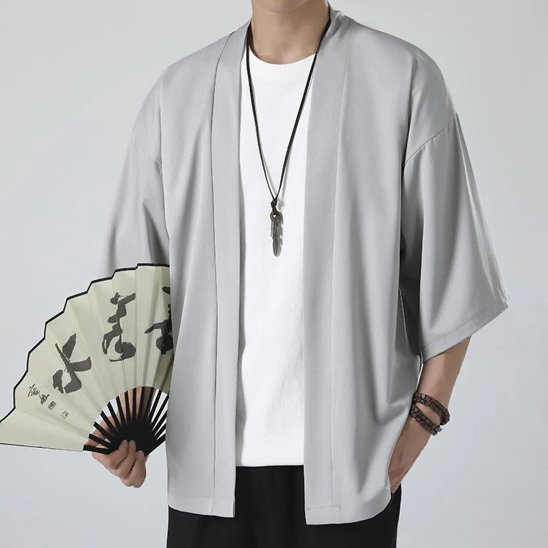 Męska kurtka kimono z odsłoniętym przodem i jednolitym kolorem „Kamienie Buddha Stones” - Image 14