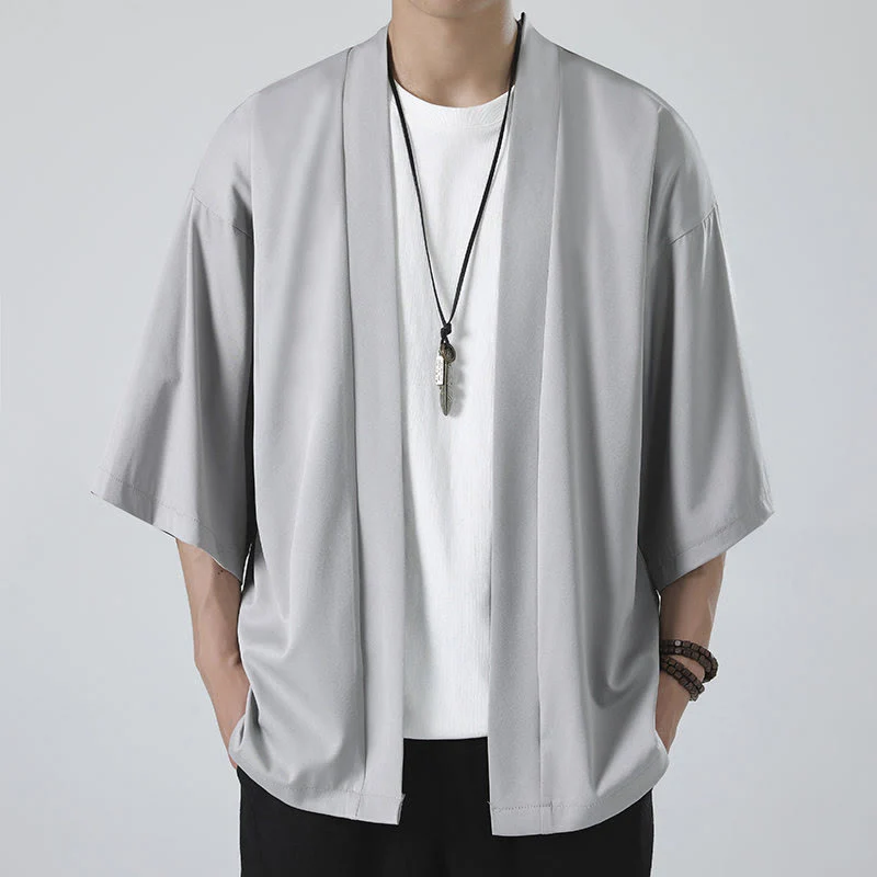 Męska kurtka kimono z odsłoniętym przodem i jednolitym kolorem „Kamienie Buddha Stones” - Image 16