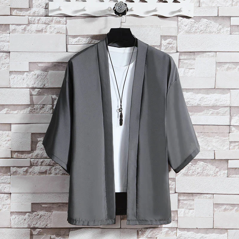 Męska kurtka kimono z odsłoniętym przodem i jednolitym kolorem „Kamienie Buddha Stones” - Image 17