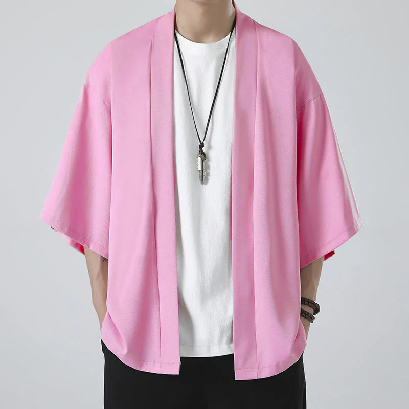 Męska kurtka kimono z odsłoniętym przodem i jednolitym kolorem „Kamienie Buddha Stones” - Image 19