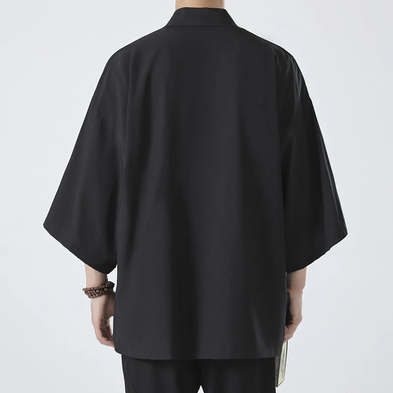 Męska kurtka kimono z odsłoniętym przodem i jednolitym kolorem „Kamienie Buddha Stones” - Image 3