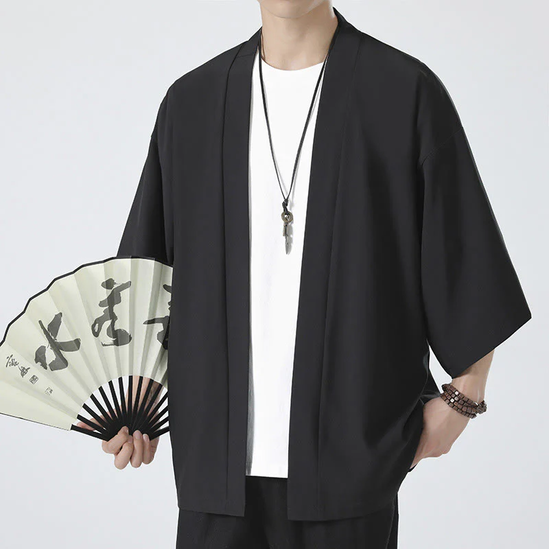 Męska kurtka kimono z odsłoniętym przodem i jednolitym kolorem „Kamienie Buddha Stones” - Image 4