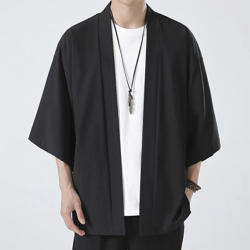 Męska kurtka kimono z odsłoniętym przodem i jednolitym kolorem „Kamienie Buddha Stones” - Image 6