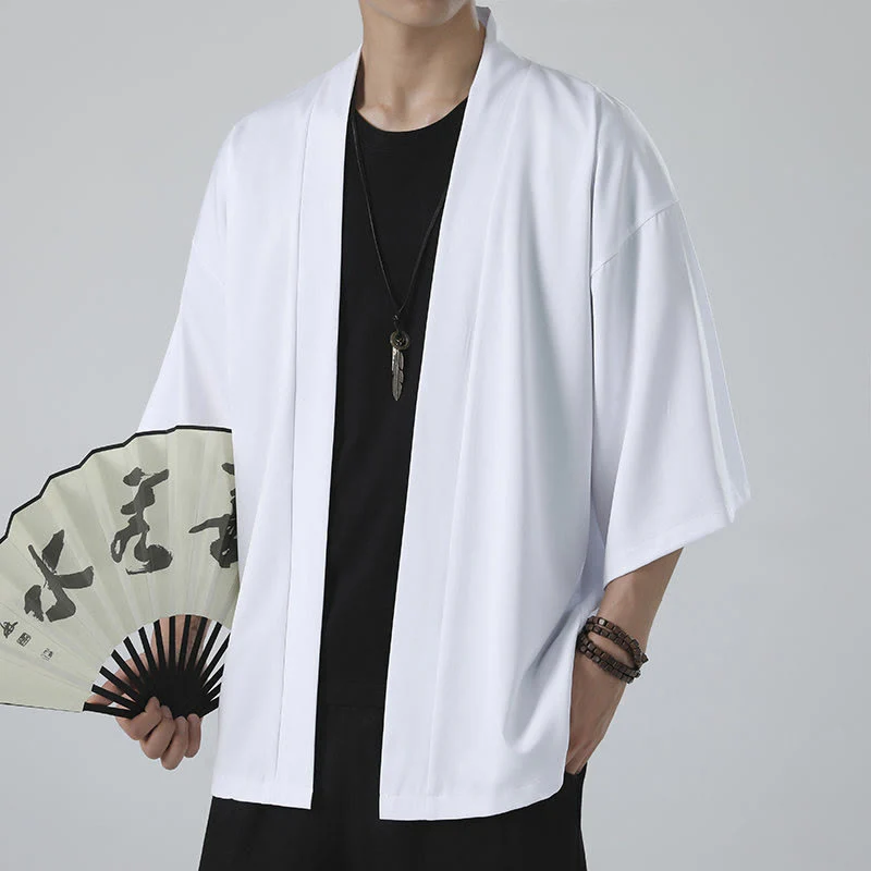 Męska kurtka kimono z odsłoniętym przodem i jednolitym kolorem „Kamienie Buddha Stones” - Image 9