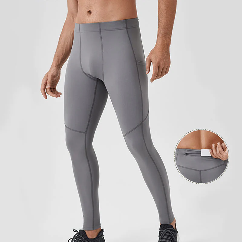 Buddha Stones Jednokolorowe Wysokie Spodnie Elastyczne Oddychające Sportowe Męskie Legginsy Z Tylną Kieszenią Na Zamek Błyskawiczny
