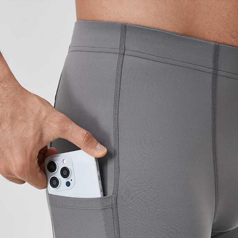 Buddha Stones Jednokolorowe Wysokie Spodnie Elastyczne Oddychające Sportowe Męskie Legginsy Z Tylną Kieszenią Na Zamek Błyskawiczny - Image 11