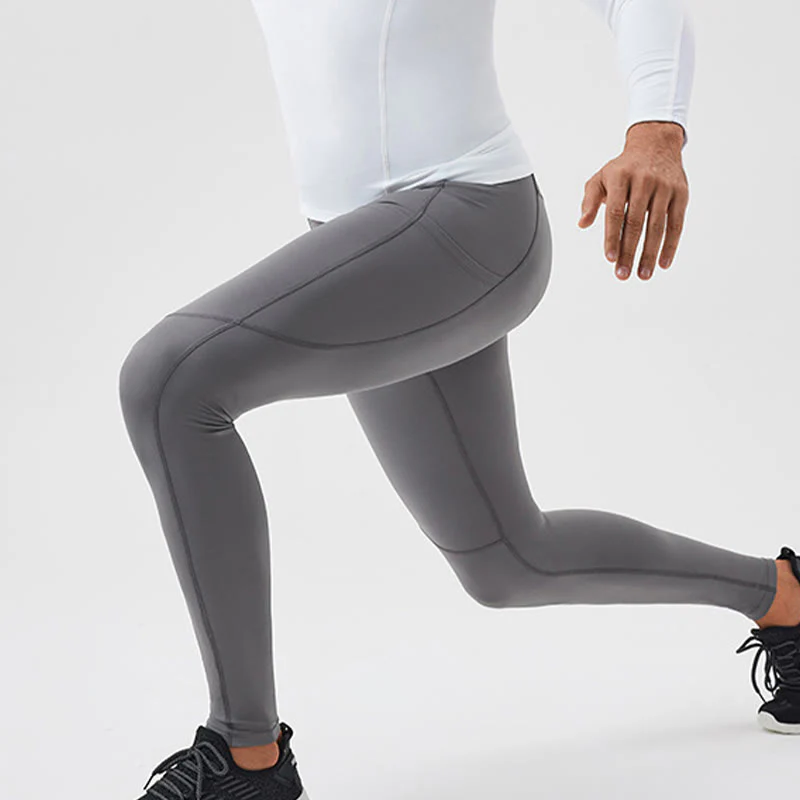 Buddha Stones Jednokolorowe Wysokie Spodnie Elastyczne Oddychające Sportowe Męskie Legginsy Z Tylną Kieszenią Na Zamek Błyskawiczny - Image 17