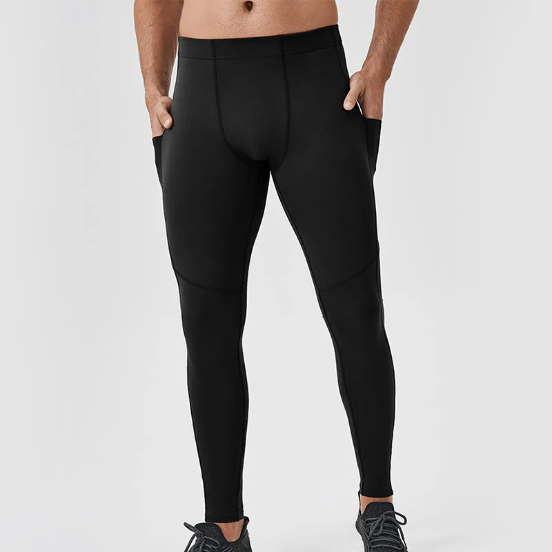 Buddha Stones Jednokolorowe Wysokie Spodnie Elastyczne Oddychające Sportowe Męskie Legginsy Z Tylną Kieszenią Na Zamek Błyskawiczny - Image 18