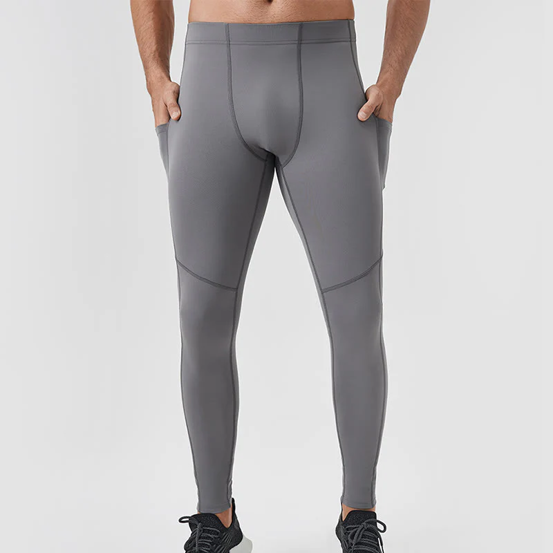 Buddha Stones Jednokolorowe Wysokie Spodnie Elastyczne Oddychające Sportowe Męskie Legginsy Z Tylną Kieszenią Na Zamek Błyskawiczny - Image 2