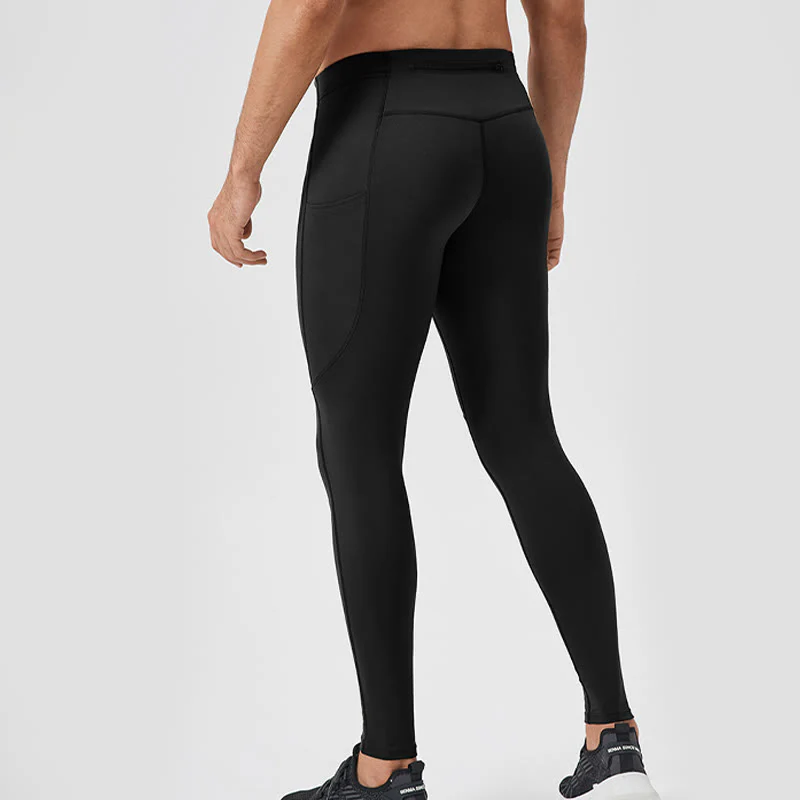 Buddha Stones Jednokolorowe Wysokie Spodnie Elastyczne Oddychające Sportowe Męskie Legginsy Z Tylną Kieszenią Na Zamek Błyskawiczny - Image 20