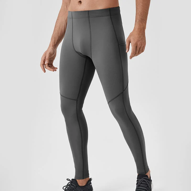 Buddha Stones Jednokolorowe Wysokie Spodnie Elastyczne Oddychające Sportowe Męskie Legginsy Z Tylną Kieszenią Na Zamek Błyskawiczny - Image 23