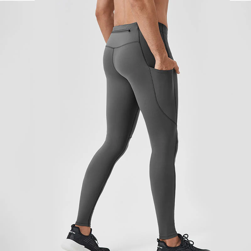 Buddha Stones Jednokolorowe Wysokie Spodnie Elastyczne Oddychające Sportowe Męskie Legginsy Z Tylną Kieszenią Na Zamek Błyskawiczny - Image 25