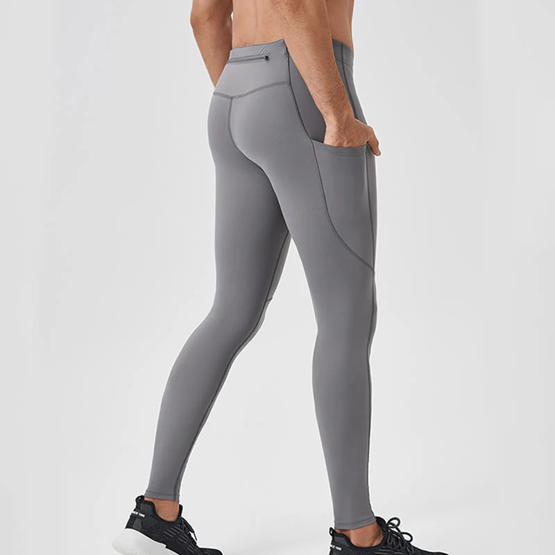 Buddha Stones Jednokolorowe Wysokie Spodnie Elastyczne Oddychające Sportowe Męskie Legginsy Z Tylną Kieszenią Na Zamek Błyskawiczny - Image 4