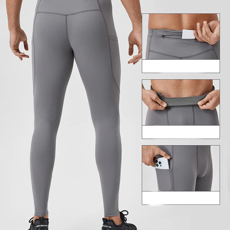 Buddha Stones Jednokolorowe Wysokie Spodnie Elastyczne Oddychające Sportowe Męskie Legginsy Z Tylną Kieszenią Na Zamek Błyskawiczny - Image 5