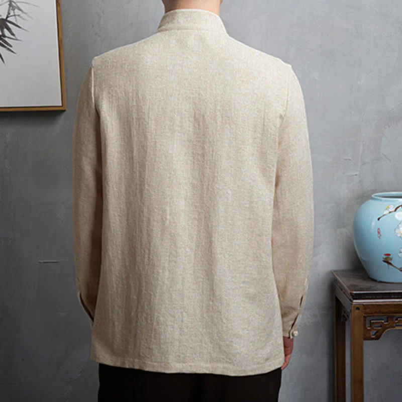 Buddha Stones Jednokolorowa chińska kurtka Tang Suit Men Clothing - Image 3