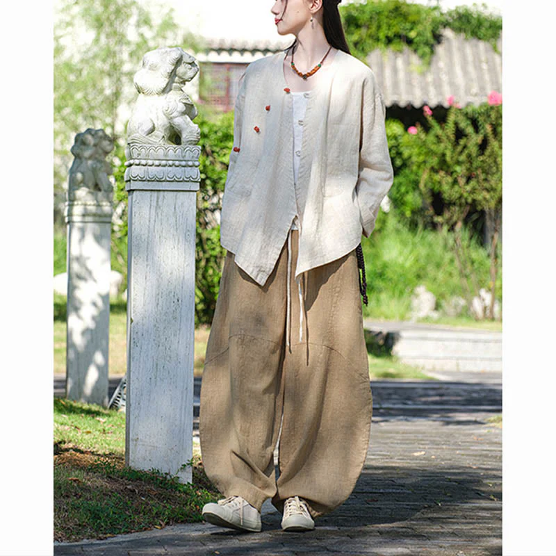Buddha Stones Jednolity Kolor Ramie Len Luźna Bluzka Długi Rękaw Koszula Chiński Hanfu Top - Image 8