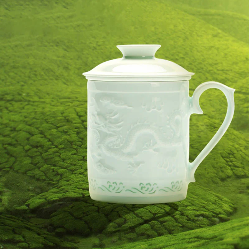 Buddha Stones Jingdezhen Linglong Porcelana Pomyślny Smok Feniks Łódź Gładkie żeglowanie Ceramiczna filiżanka do herbaty Biurowe filiżanki do herbaty 420 ml - Image 9