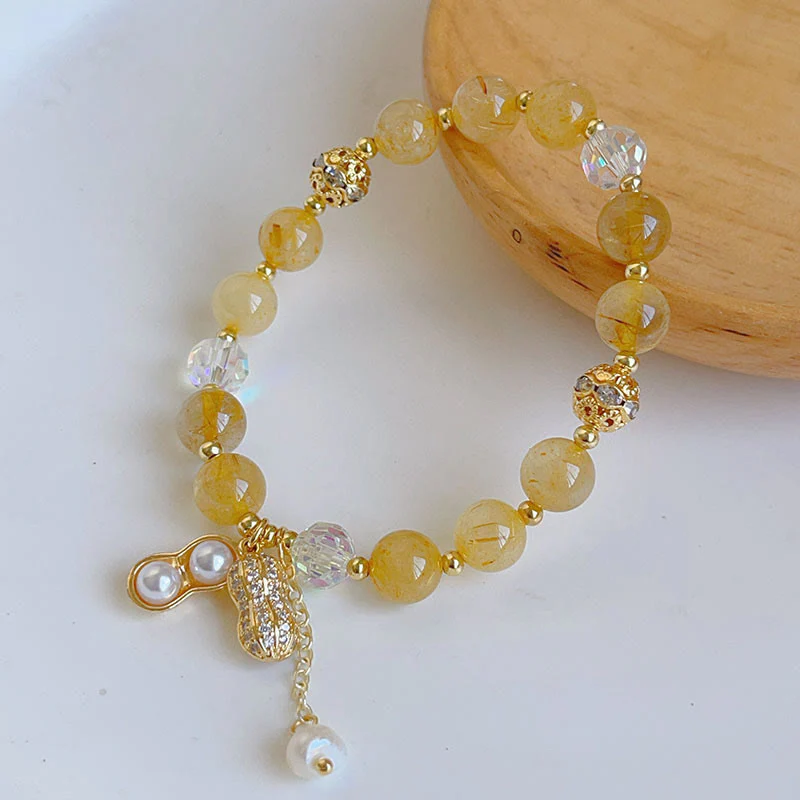 Buddha Stones Kamień Kolorowy Rutilated Quartz Bransoletka z Wdziękiem Orzeszka Ziemnego - Image 4