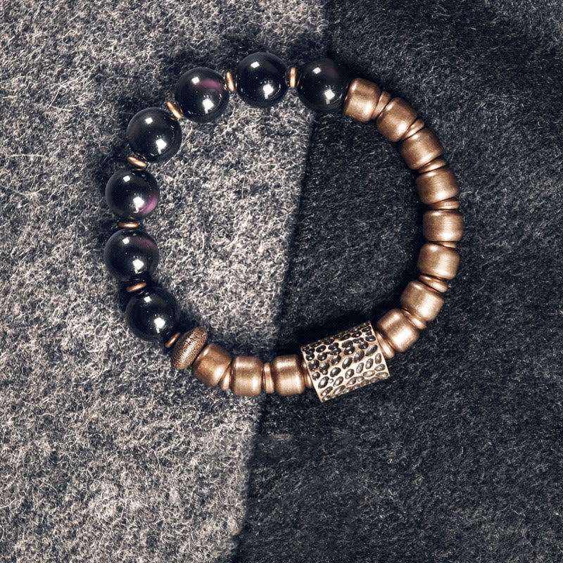 Bransoletka lecznicza z Buddha Stones , kamieniami lawowymi i tęczowym obsydianem i mosiądzem - Image 11