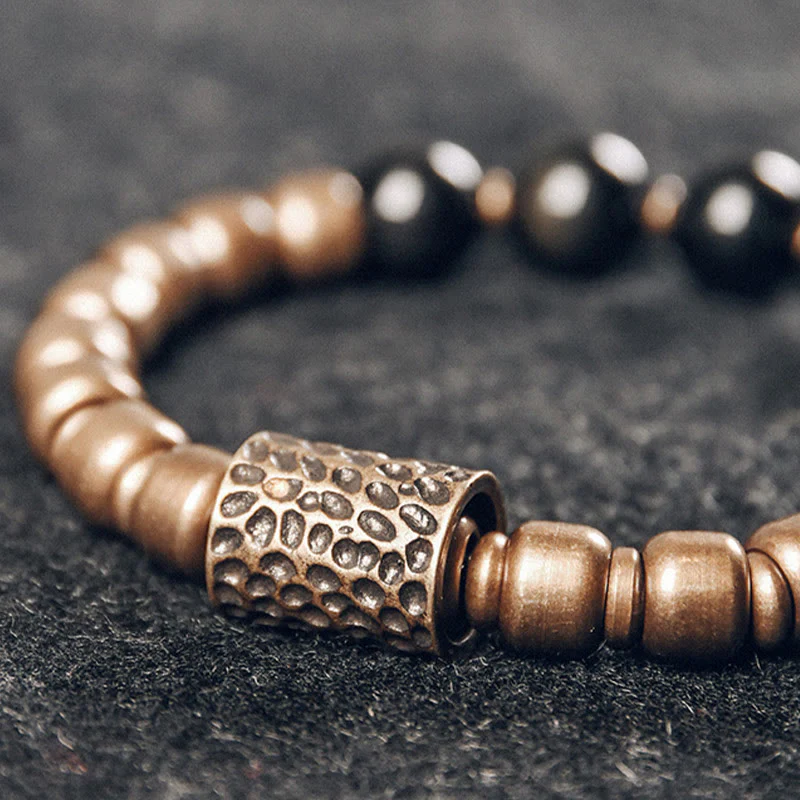 Bransoletka lecznicza z Buddha Stones , kamieniami lawowymi i tęczowym obsydianem i mosiądzem - Image 13