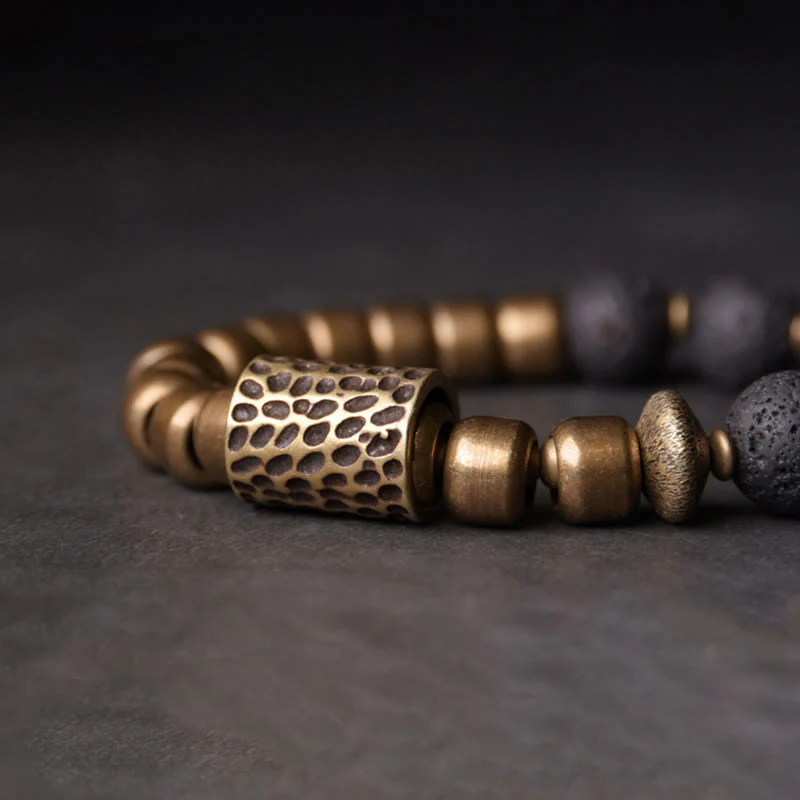 Bransoletka lecznicza z Buddha Stones , kamieniami lawowymi i tęczowym obsydianem i mosiądzem - Image 4