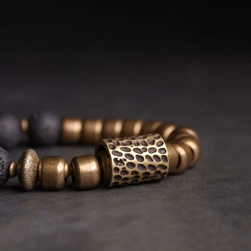 Bransoletka lecznicza z Buddha Stones , kamieniami lawowymi i tęczowym obsydianem i mosiądzem - Image 5