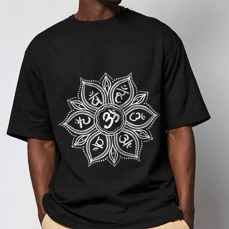 Buddha Stones Kamienie Mandala Kwiat Om Mani Padme Hum Mantra Tee - Image 5