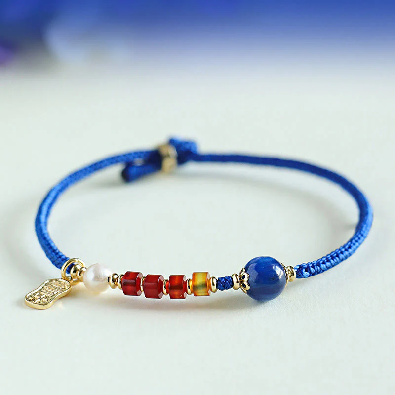 Bransoletka z Buddha Stones Klein Blue String z południowo-czerwonym agatem i granatem, niebieskim awenturynem, lazurytem, lapis lazuli, miedzianym motylem Fu Character Positive - Image 13