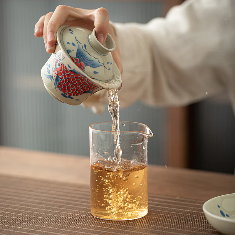 Buddha Stones Koi Fish Arowana Ceramic Gaiwan Sancai Filiżanka Kung Fu Filiżanka do herbaty z pokrywką 130ml - Image 10