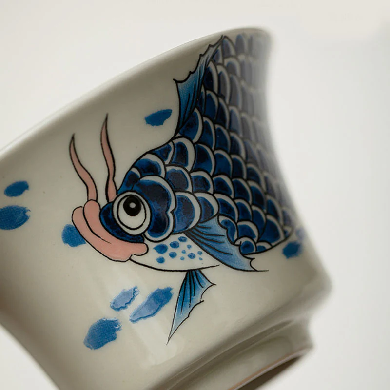 Buddha Stones Koi Fish Arowana Ceramic Gaiwan Sancai Filiżanka Kung Fu Filiżanka do herbaty z pokrywką 130ml - Image 21