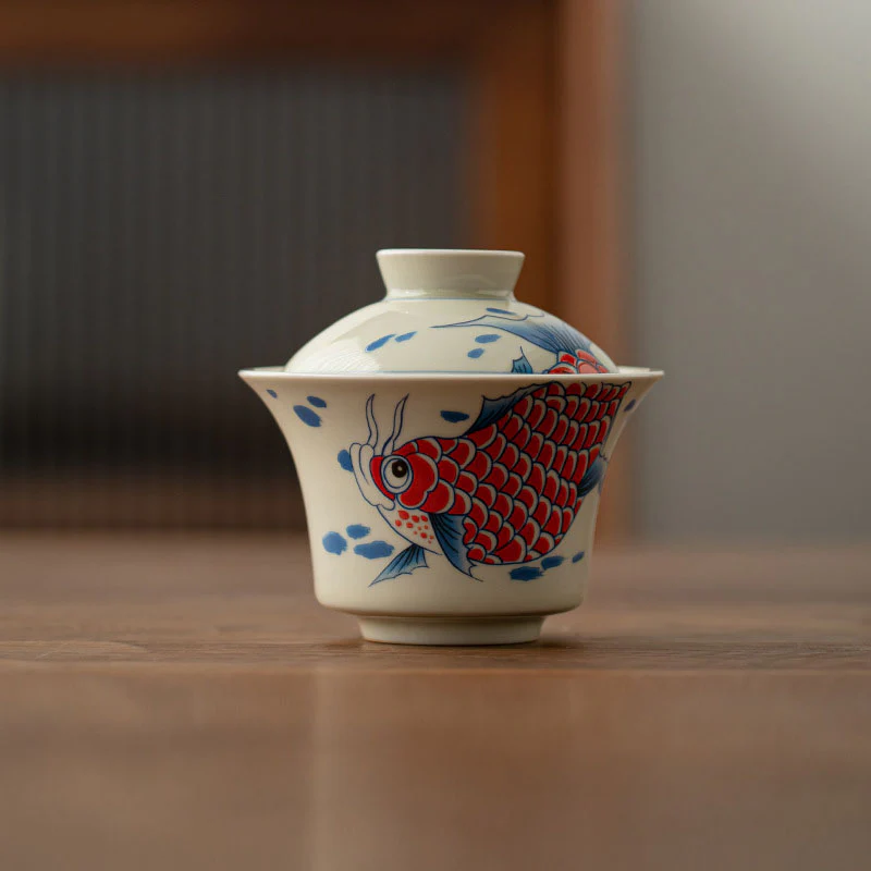 Buddha Stones Koi Fish Arowana Ceramic Gaiwan Sancai Filiżanka Kung Fu Filiżanka do herbaty z pokrywką 130ml - Image 26
