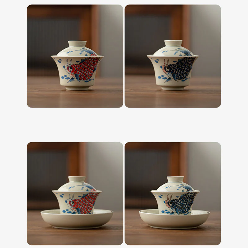 Buddha Stones Koi Fish Arowana Ceramic Gaiwan Sancai Filiżanka Kung Fu Filiżanka do herbaty z pokrywką 130ml - Image 39