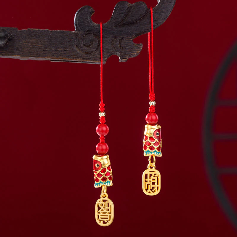 Buddha Stones Koi Ryba Cynober Przyciągający Bogactwo Życzenie Ruyi Urok Szczęścia Telefon Wiszący Dekoracja