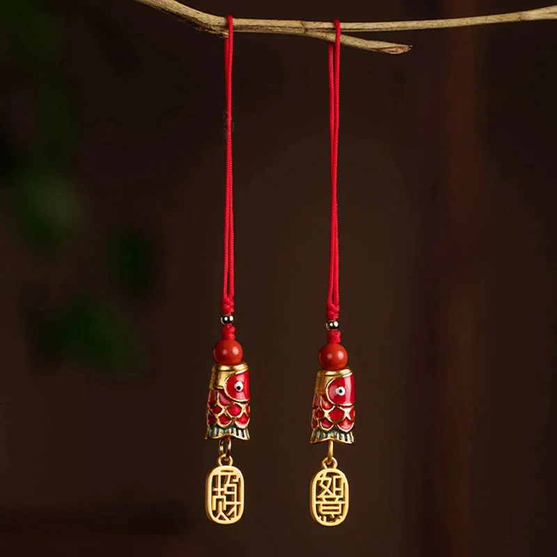 Buddha Stones Koi Ryba Cynober Przyciągający Bogactwo Życzenie Ruyi Urok Szczęścia Telefon Wiszący Dekoracja - Image 2