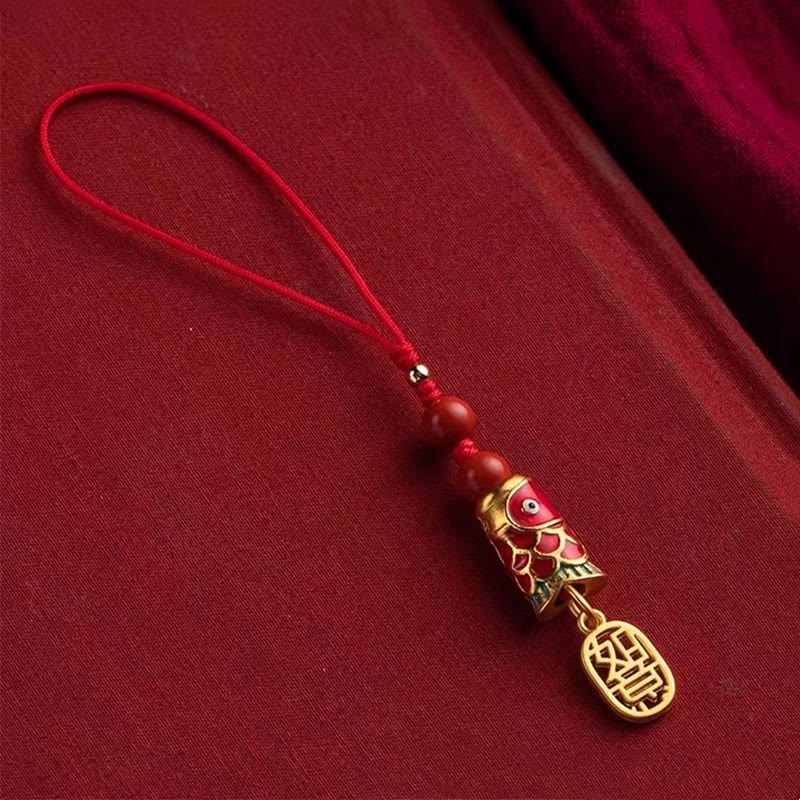 Buddha Stones Koi Ryba Cynober Przyciągający Bogactwo Życzenie Ruyi Urok Szczęścia Telefon Wiszący Dekoracja - Image 24