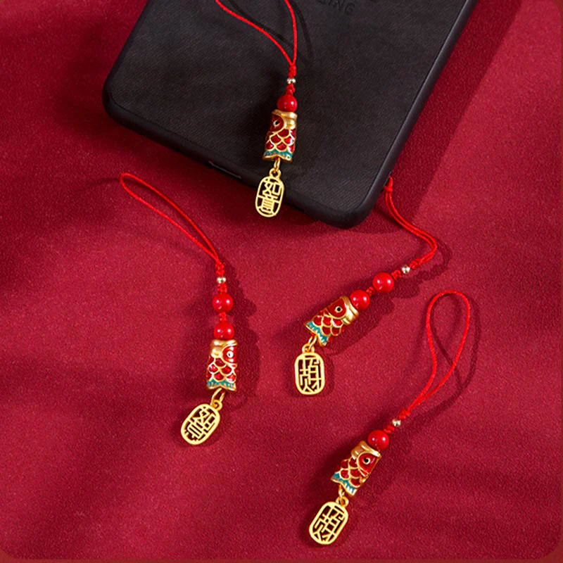 Buddha Stones Koi Ryba Cynober Przyciągający Bogactwo Życzenie Ruyi Urok Szczęścia Telefon Wiszący Dekoracja - Image 28