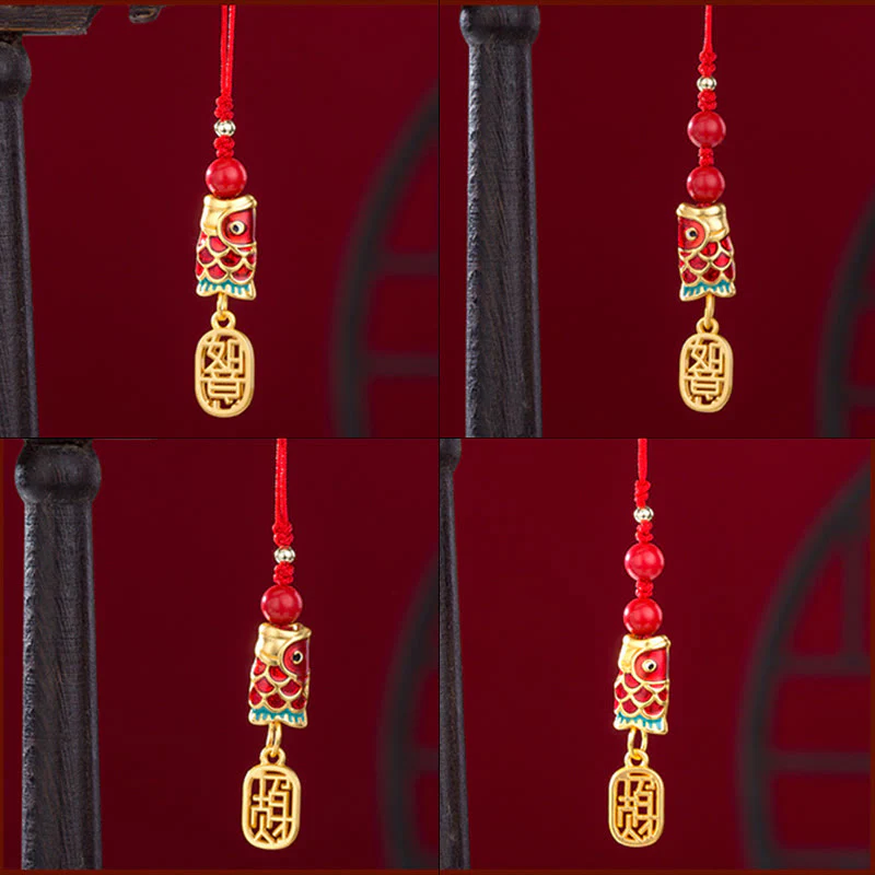 Buddha Stones Koi Ryba Cynober Przyciągający Bogactwo Życzenie Ruyi Urok Szczęścia Telefon Wiszący Dekoracja - Image 32