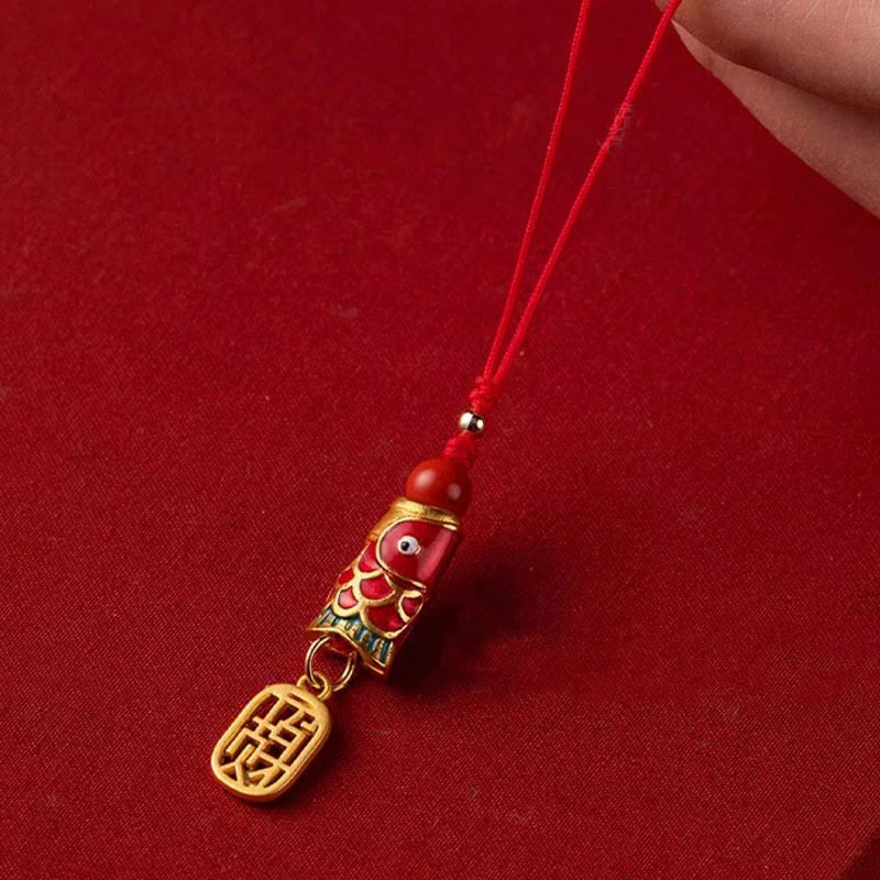 Buddha Stones Koi Ryba Cynober Przyciągający Bogactwo Życzenie Ruyi Urok Szczęścia Telefon Wiszący Dekoracja - Image 8