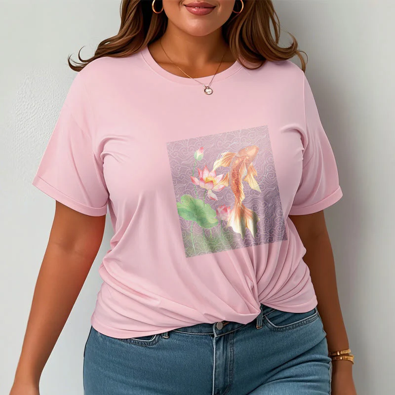 Buddha Stones Koi Ryba Lotos Kombinacja Bawełniana Koszulka T-shirt - Image 20