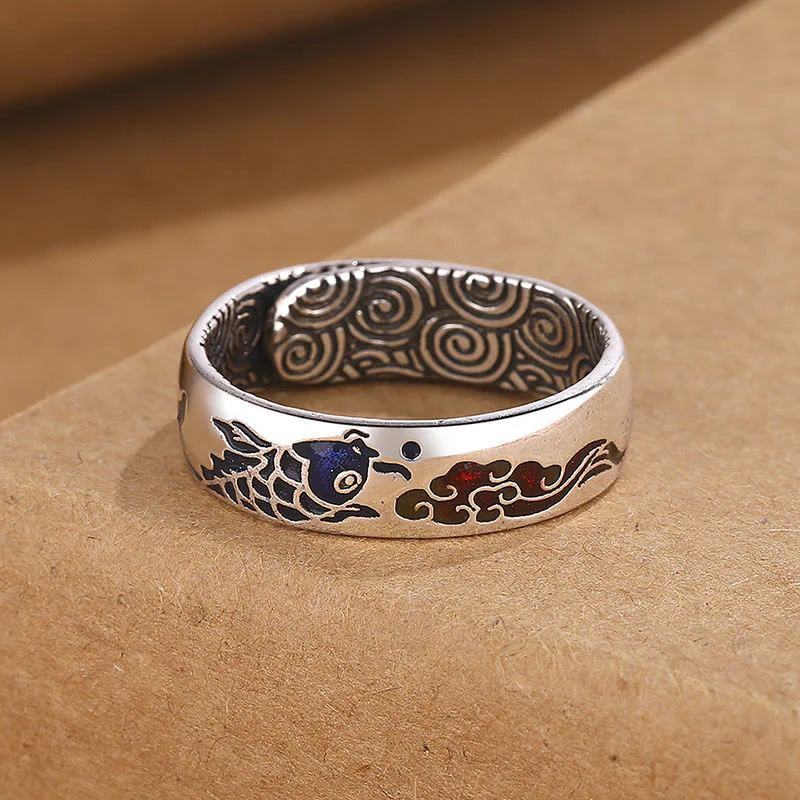 Buddha Stones Koi Ryba Pomyślny Projekt Chmury Szczęście Bogactwo Pierścień - Image 2