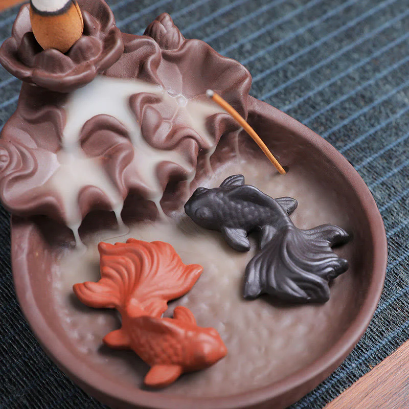 Buddha Stones Koi Wół Fioletowa Glina Ceramiczny Uchwyt Na Kadzidełka Uzdrawiający Kadzidło Palnik Dekoracja - Image 12